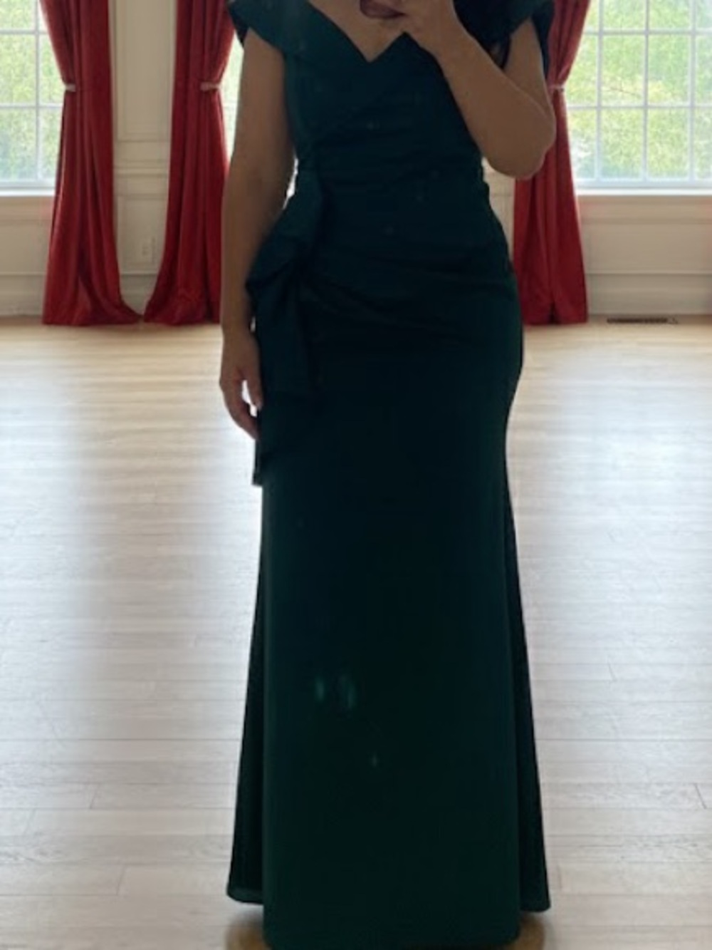 Xscape Off-Shoulder Teal Evening Gown 8p - Picture 4 of 4